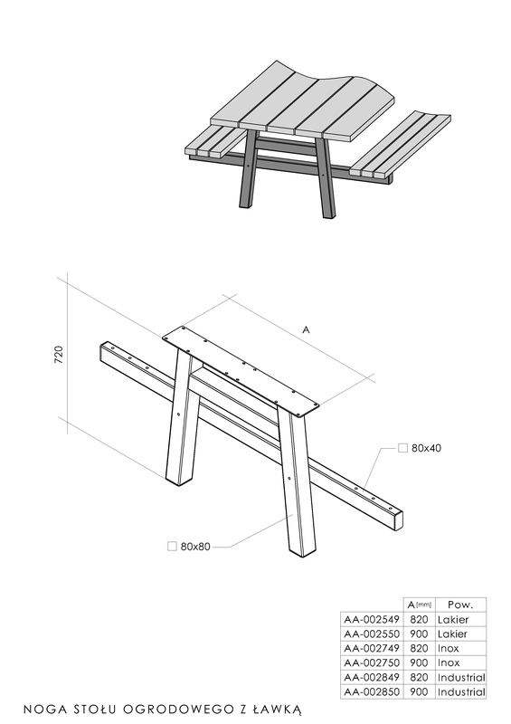 Noga stołu ogrodowego z ławką